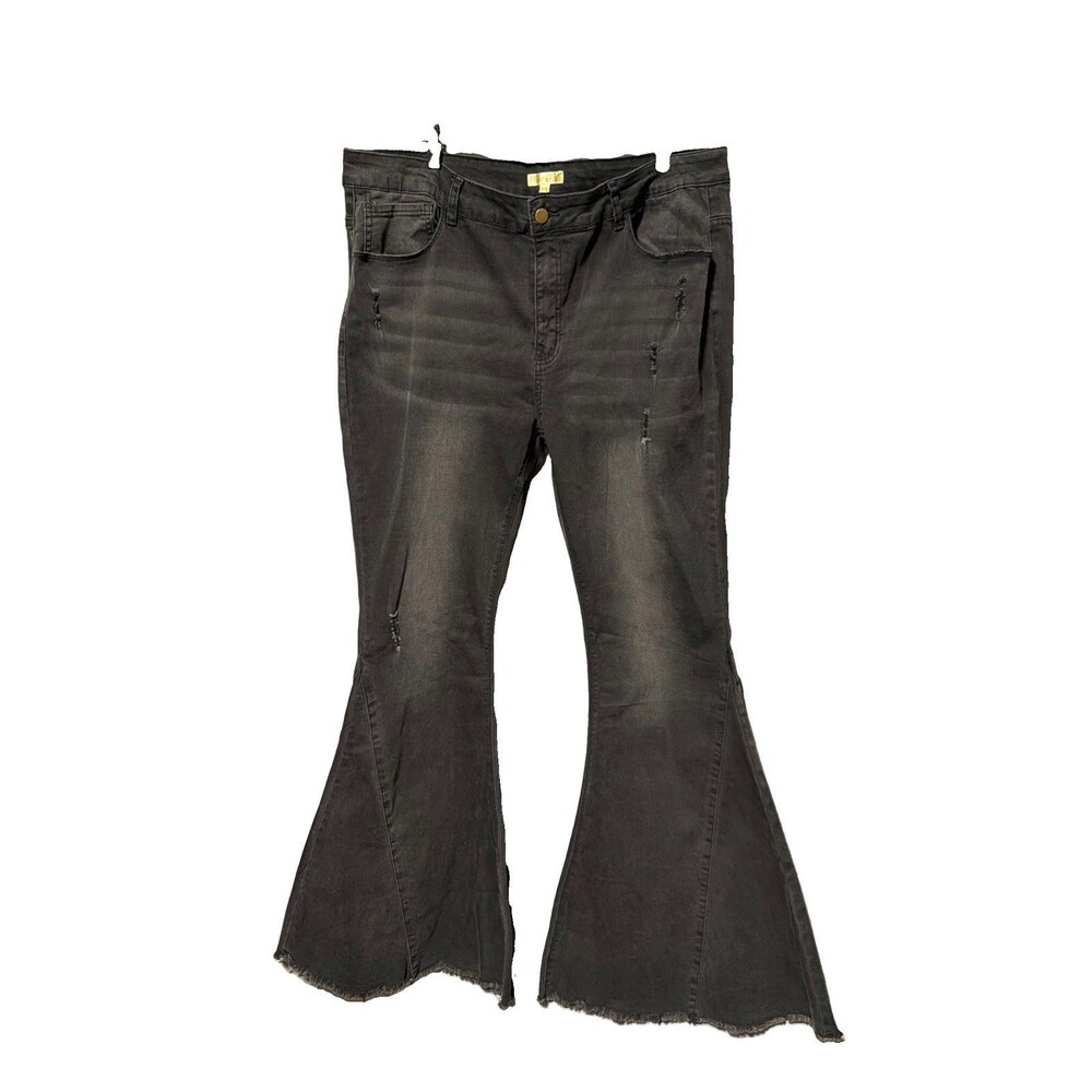 Home Folk Black Distressed Extreme Flare Bell Bottom Jeans Plus Size 20